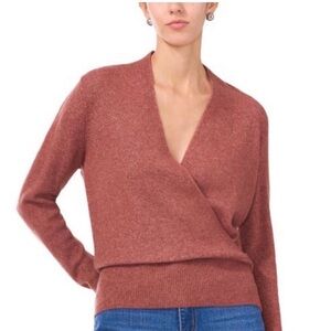 1.STATE
Women's Surplice V-Neck Faux-Wrap Sweater in Terra earth size large.